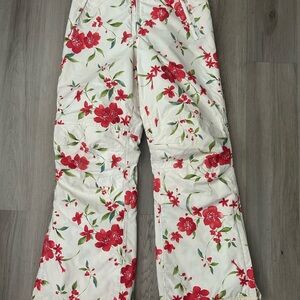 Lands' End White Jacket with Red Floral Accents snow pants
